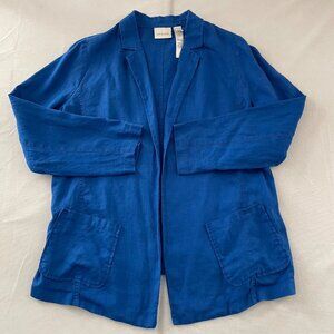 Chico's Womens Blue Long Sleeve Open Front Linen Blazer Jacket Size 1 US Medium